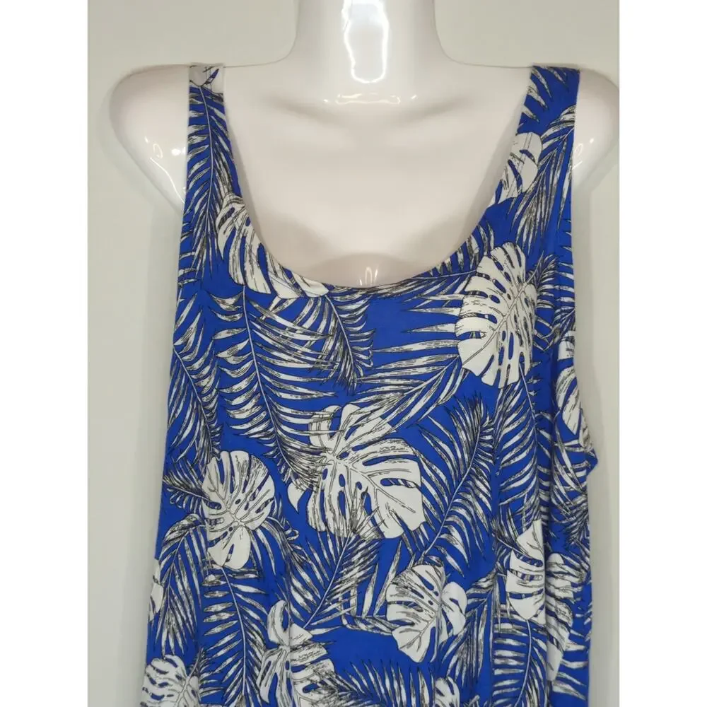 ellos Blue Tropical Scoop Neck Mini Dress‎ LARGE NWT Coastal Beachy Bohemian